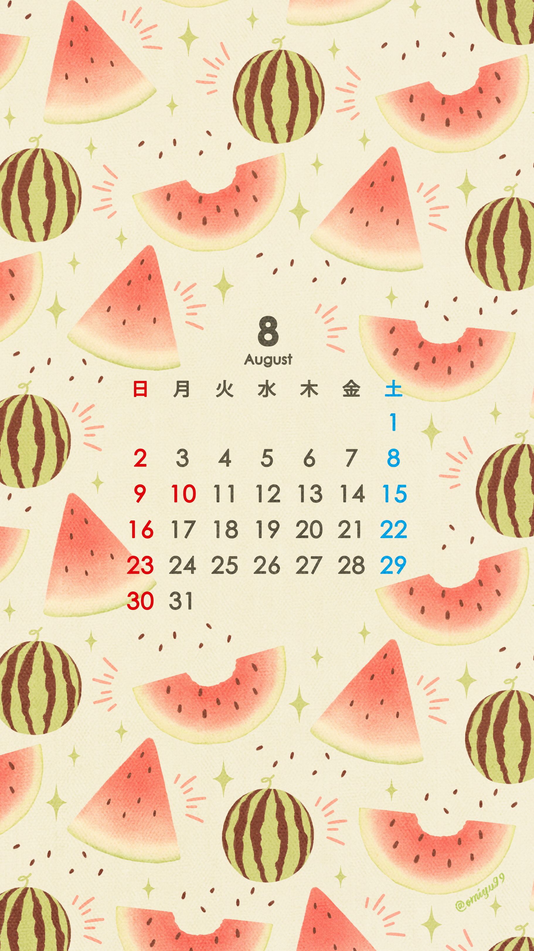 Twitter 上的 Omiyu お返事遅くなります スイカな壁紙カレンダー 年8月 Illust Illustration 壁紙 イラスト Iphone壁紙 スイカ Watermelon 食べ物 カレンダー T Co Fz37beo7nf Twitter