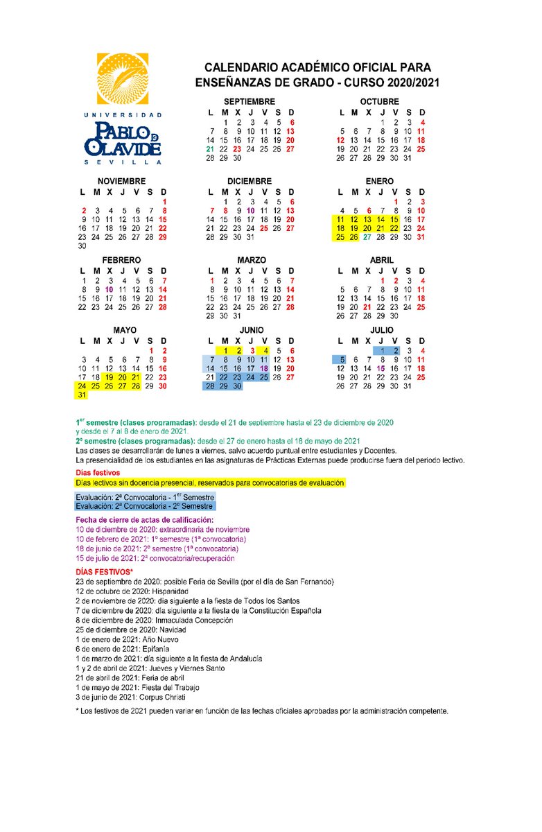 Pablo De Olavide على تويتر Compartimos El Calendario Academico Oficial Para Ensenanzas De Grado Del Curso 2020 2021 Inicio De Clases Lunes 21 De Septiembre Soydelaupo Infoupo Https T Co Uhlsq9pc4a Https T Co Bkbg1rg1cl calendario upo