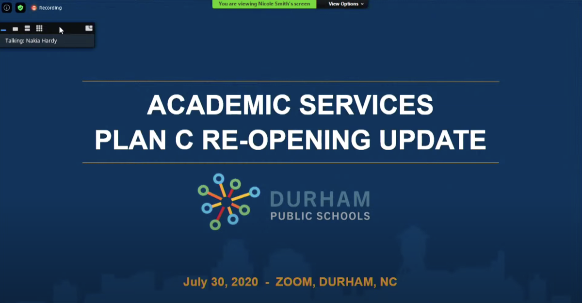 DurhamPublicSch's tweet photo. #DPSVideo | DPS Board of Education Replay | DPS Academic Services Plan C Reopening Update | #WeAreStillDPS #Durham #BullCity | LINK: https://t.co/Mcg78gaB1r https://t.co/Y7AEBngSPt