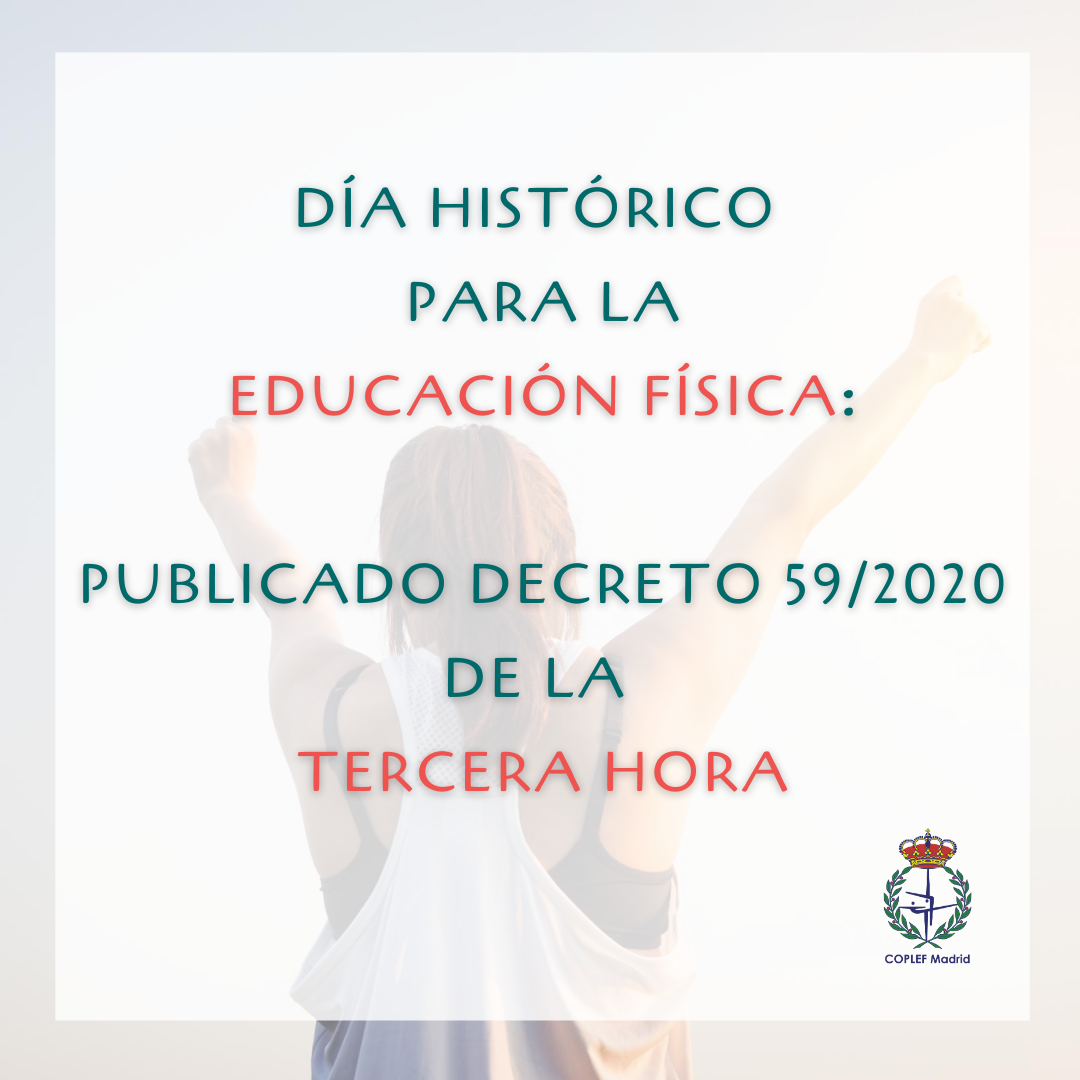 coplefmadrid's tweet photo. ❗DÍA HISTÓRICO para la #EDUCACIÓNFÍSICA: Publicado DECRETO 59/2020 de la TERCERA HORA 👏👏👏

Amplia la noticia 👉 https://t.co/zIVvrIpfd0

#MásEFenMADRID #3hEF #ElMovimientoEsVida #DeporteEsSalud #LaUniónNosHaceMásFuertes https://t.co/IMOUSOe3d4