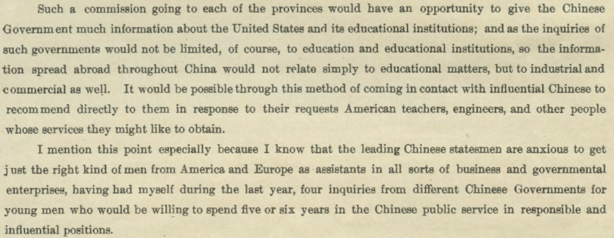 Interestingly, he raises the possibility of finding employment for graduates of the University of Illinois *in China* twice in the letter, above and here: