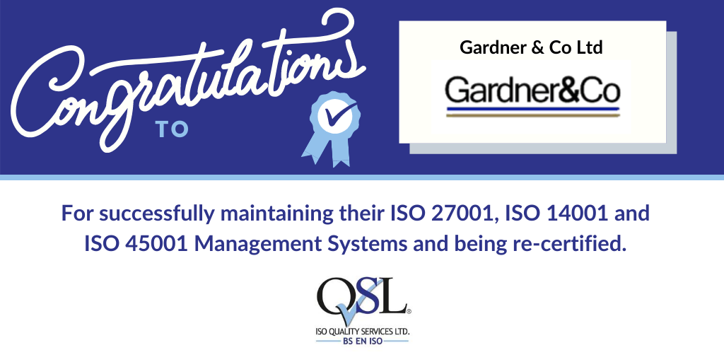 Congratulations to <a href="/Gardnercoltd/">Gardner and Co</a>!

They have been successfully re-certified to the ISO 27001, ISO 14001 and the ISO 45001 Management Standards!

This is a fantastic achievement! 🎉 #GBChamberChat

Read more about certification: bit.ly/310uEPl