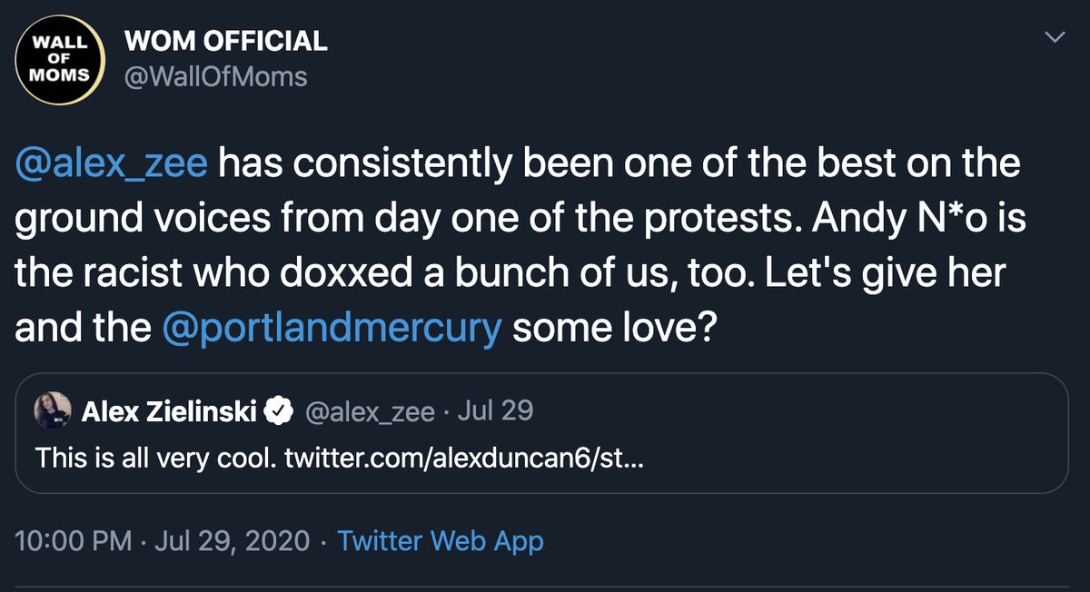 MrAndyNgo's tweet photo. The "Wall of Moms" account tweeted this. Their lies are indistinguishable from antifa. They're rallying support for Alex Zielinski, the far-left writer who published antifa counter-intel about my exact whereabouts. This resulted in me getting assaulted. https://t.co/KRDK8Fk1cO https://t.co/ihSqydR6VD