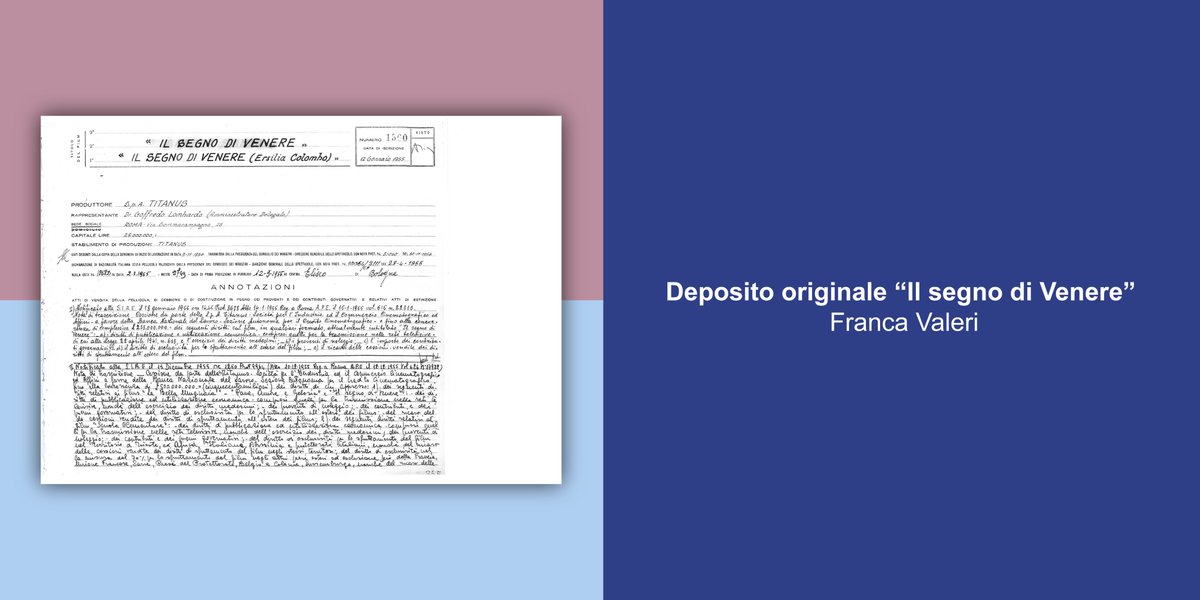 📽️ Celebriamo i #100anni di #FrancaValeri col frontespizio dell’iscrizione al Pubblico Registro Cinematografico SIAE del 1° film di cui ha firmato la sceneggiatura: "Il Segno di Venere" (Dino Risi, 1955); titolo provvisorio “Ersilia Colombo” (la Cesira della versione definitiva).