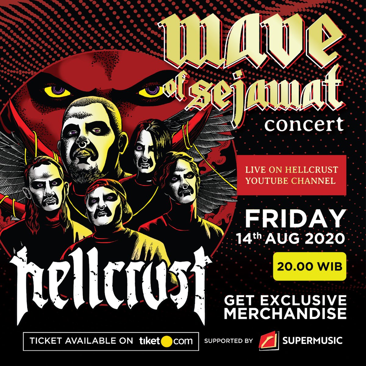 SuperMusic_ID's tweet photo. Superfriends, dapatkan kesempatan exclusive nonton livestream penampilan @HELLCRUST_METAL di perilisan album terbaru mereka, 'SEJAWAT', lewat WAVE OF SEJAWAT CONCERT!

Beli tiketnya dan rebut merch exclusivenya di https://t.co/Q8KYeB4J8H!

#SUPERMUSIC #WaveofSejawat #Hellcrust https://t.co/DFoLKcvPMt