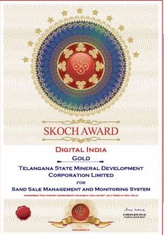 VCMD_TGMDC's tweet photo. TSMDC has won a national-level gold skoch award for the SSMMS project in the category of Digital India, by competing over 1000 nominations. SSMMS majorly deals with sand sale-related operations in Telangana State. @KTRTRS @TelanganaCMO https://t.co/bKliaQtRgI