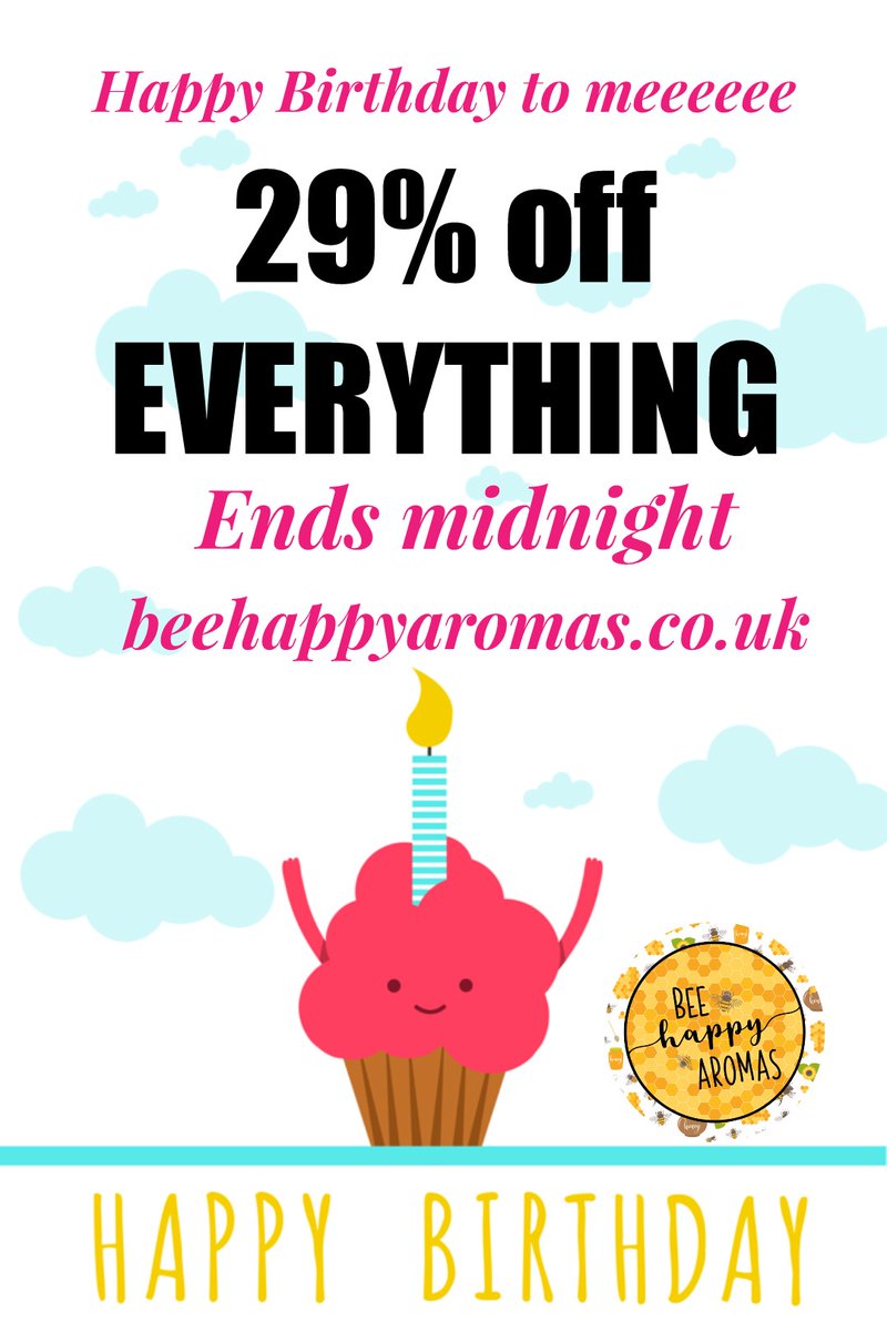 BeeHappyAromas's tweet photo. 🎂Happy Birthday to meeeee🎂
🎊To celebrate, there's 29% off EVERYTHING on the website. Code "29again"
If you can guess my real age then I'll chuck in a small pot as an extra too.
https://t.co/CiWo44wCim 
⌛Ends midnight BST
🎁Excludes VIP sub boxes
📮Postage costs apply https://t.co/1vQmedpY0L