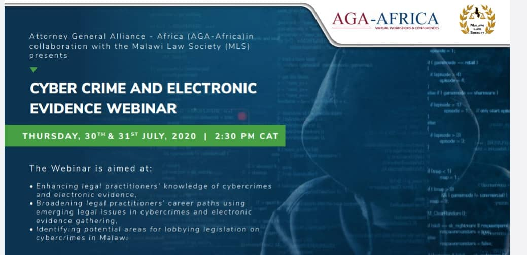 AGA-Africa is conducting a two-day webinar on Cybercrime and Electronic Evidence with the Malawi Law Society. Below are highlights from day one.
