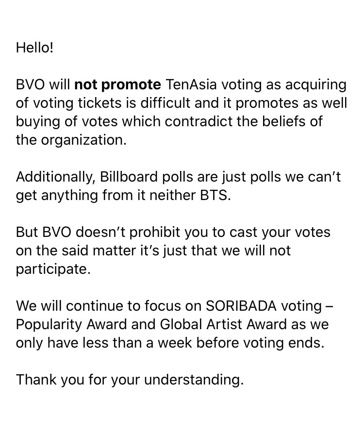 VanguardsVoting's tweet photo. @CookyBananaMilk @btsvotingorg @BTS_twt BVT won't promote this voting so focus on SOBA votings ☺️ https://t.co/G62BdmxOSg
