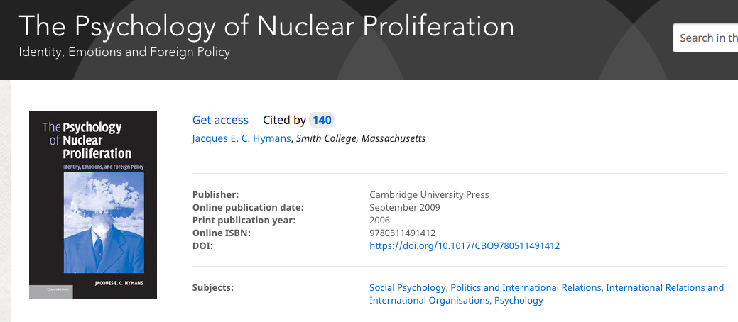 Mao's martial efficacy led him to militarily attack both the superpowers, and Nehru's moral efficacy led him to take the Kashmir dispute to the nascent UN Security Council. Similarly, Jacques Hymans says that nuclear proliferation is determined by the leader's ...