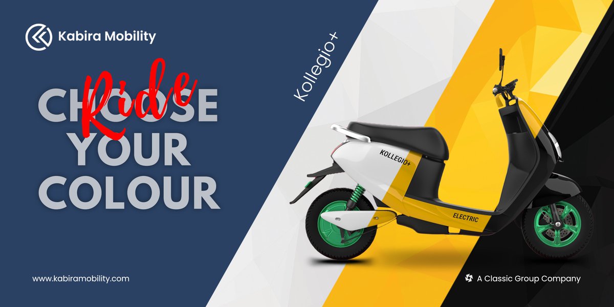 KabiraMobility's tweet photo. Ride your Kollegio+ in 4 different exciting colours
Yellow |Grey |Black |White
Book your favourite one today!
#rideyourcolour #flauntyourcolour
To know more, please visit
https://t.co/FmBFZmyszu
#futureofmobility #kabiramobility #ClassicGroup #HelloEV #urbanmobility #ebikes https://t.co/C8wLUp7PZS