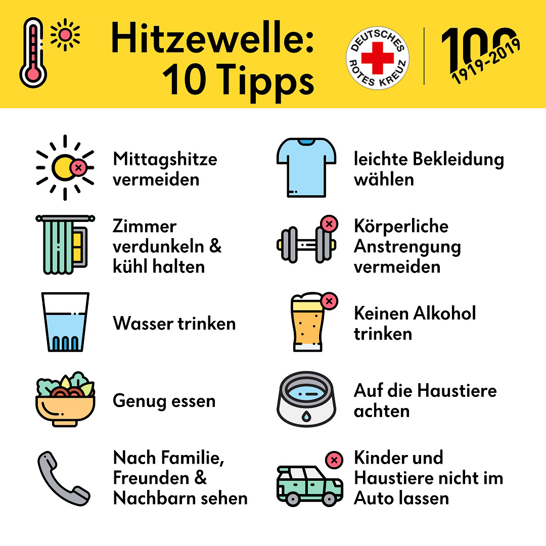 Höchsttemperaturen zwischen 30 und 36 Grad 🔥🌡️! 10 Tipps für das schwülheiße Wochenende ✔️ Was tun bei Hitzschlag? #DRK-Bundesarzt Prof. Peter Sefrin erklärt, wie man richtig hilft 👉 fal.cn/DRKTipps_Wastu…