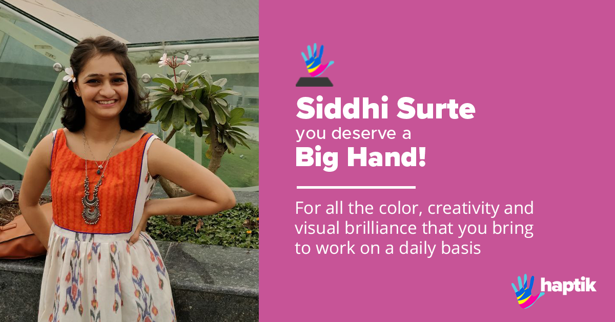 haptik's tweet photo. And the accolades keep rolling! Congratulations to Siddhi Surte on winning the latest edition of our big hand awards. We admire and applaud your commitment and perseverance in achieving the company's vision through visual design.
#EmployeeRecognition #LifeAtHaptik https://t.co/aRhAHT4d92
