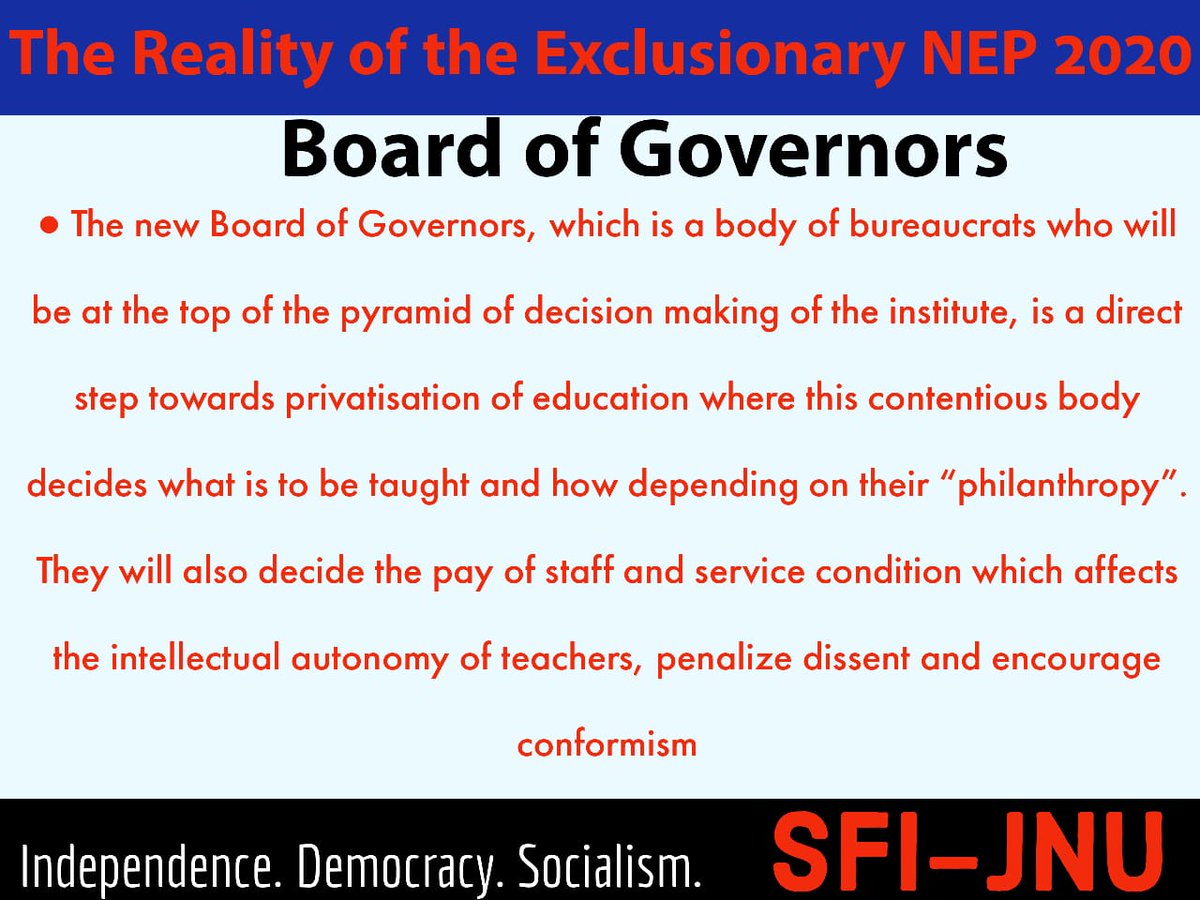 Introduction of further centralisation and commercialisation through Board of Governers.  #RejectNEP20205/11