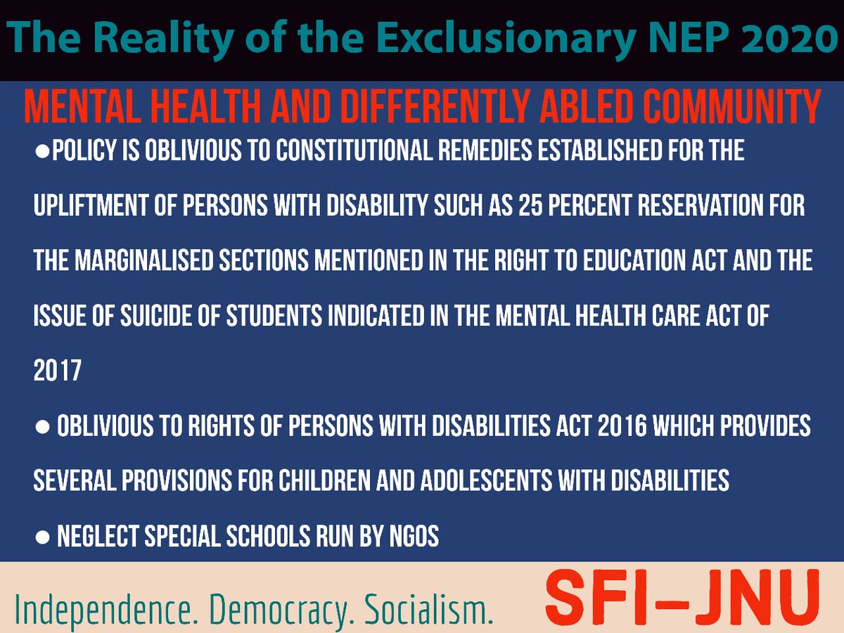 How NEP fails the differently abled and on the issue of mental health.  #RejectNEP2020 10/11