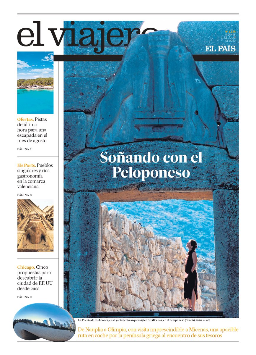 ElViajero_Pais's tweet photo. Hoy, #ViernesViajero, proponemos un viaje sin prisas por el Peloponeso, una ruta por la comarca de Els Ports, en Castellón, pistas para descubrir Chicago desde el sofá y ofertas de última hora para planear una escapada este agosto. https://t.co/aj9aUyw6f1