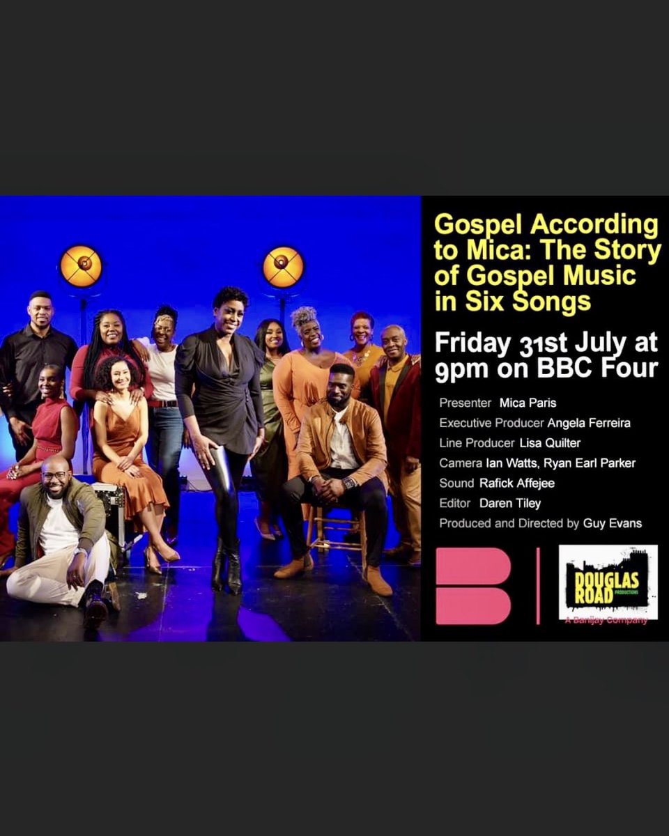 daz1editor's tweet photo. One of the films I edited in the DT Editing suite during lockdown TX’s on BBC4 tonight then on iplayer for download!! Singer and broadcaster Mica Paris explores the history and experience of black gospel. #Gospel According To Mica: The Story Of Gospel In Six Songs https://t.co/58XtbKf1Wx
