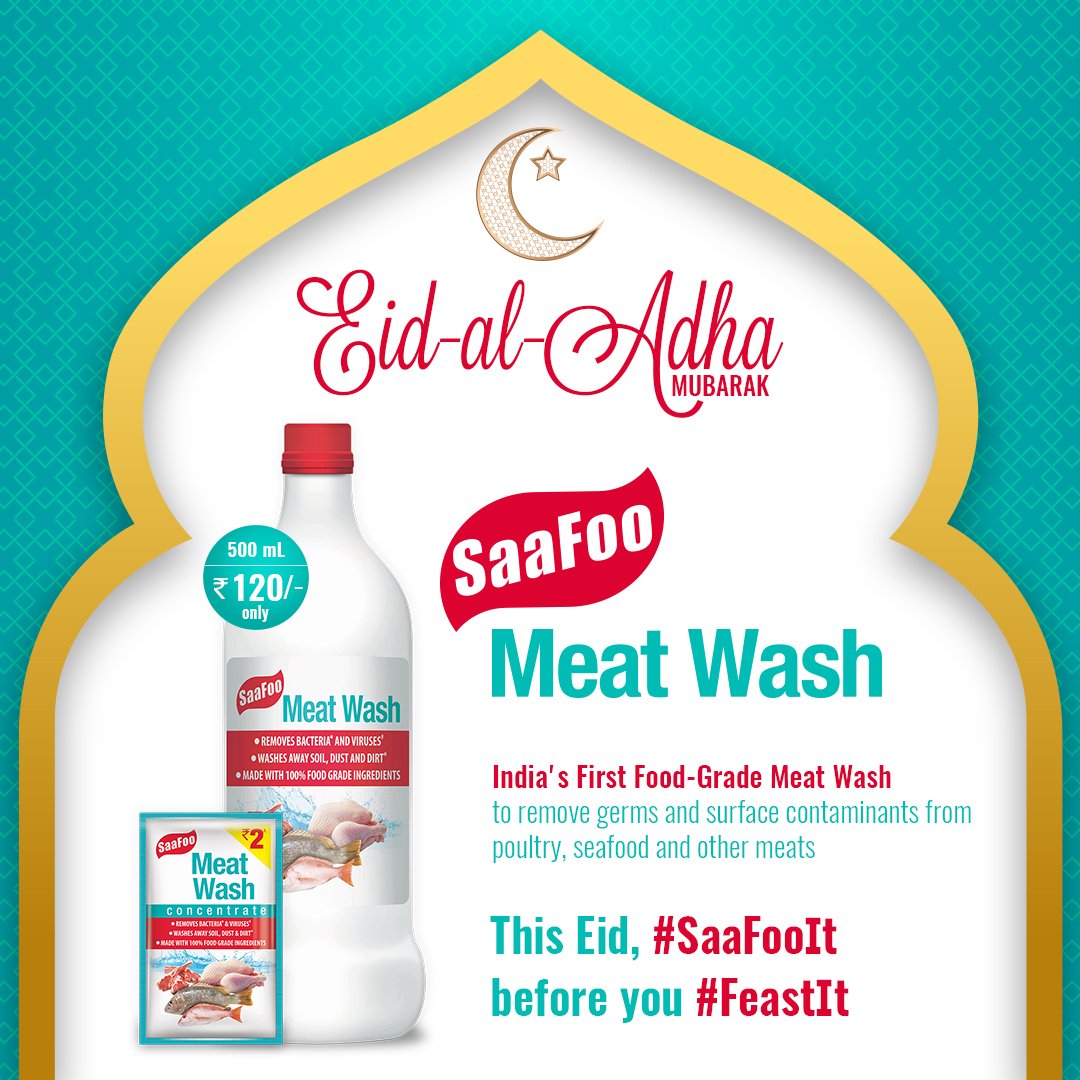 SaafooIndia's tweet photo. Eid al-Adha Mubarak! Whatever your chosen dish is this Bakrid, make it safe and special with our #SaaFooMeatWash 

#ShopNow: https://t.co/BYkeFUDMYe

#Bakrid #EidAlAdha #Bakrid2020 #Saafooit #EatHealthy #HealthyCooking #CookingMeat #SafeCooking #FreshMeat #SafeWash #MeatWash https://t.co/o9zTcD1Bgc