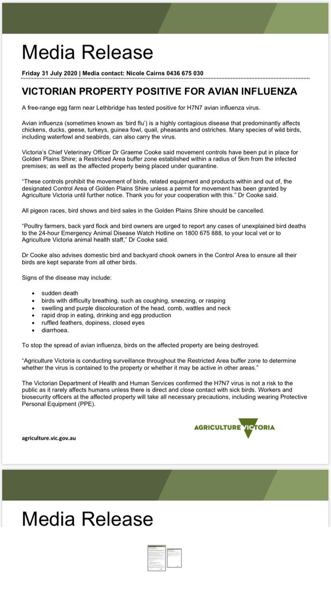 Jaclyn Symes (@jaclynsymes) on Twitter photo Important Biosecurity Update - <a href="/VicGovAg/">Agriculture Victoria</a> have confirmed a strain of avian influenza (H7N7) at a poultry farm in Golden Plains Shire - movement restrictions for farmed and pet birds are in place Important Biosecurity Update - <a href="/VicGovAg/">Agriculture Victoria</a> have confirmed a strain of avian influenza (H7N7) at a poultry farm in Golden Plains Shire - movement restrictions for farmed and pet birds are in place