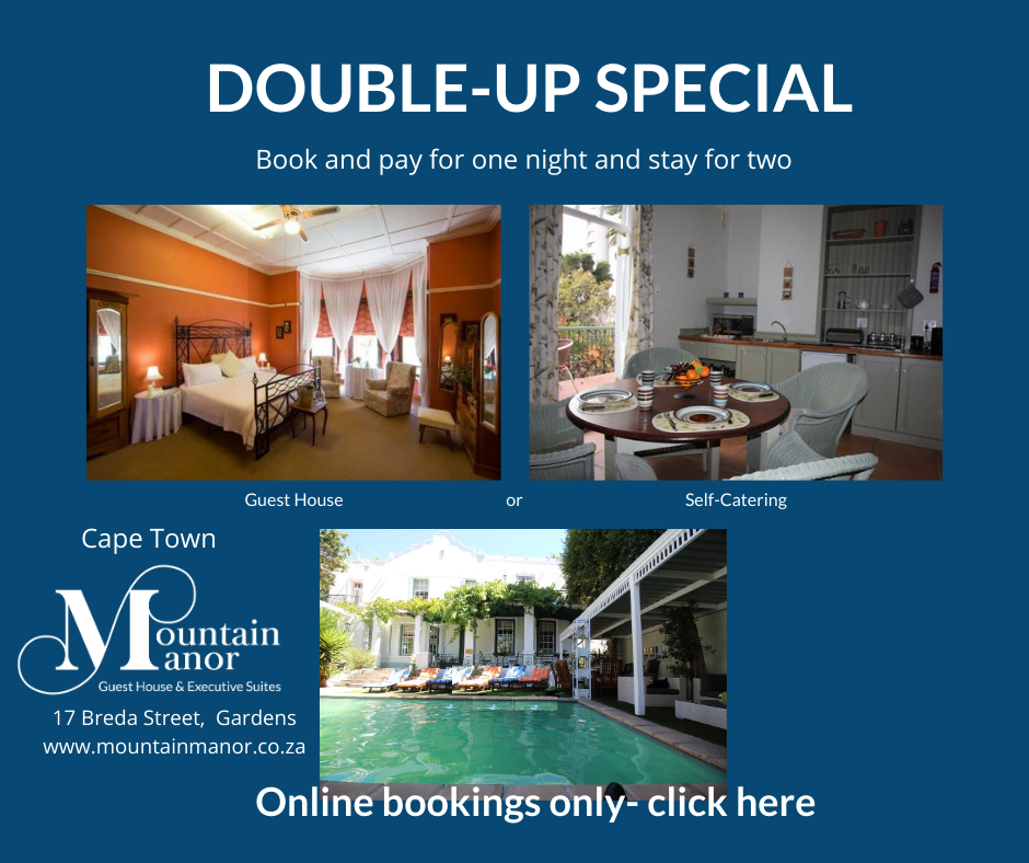 MountainManor's tweet photo. DOUBLE-UP SPECIAL
Book &amp; pay for one night &amp; stay for 2 / (Book for 2 nights &amp; stay for 4)
T&amp;C's:
ONLY online bookings &amp; payments accepted for stays during the month of AUGUST ONLY     
#iamtourism #southafricaistravelready #COVID19 #GuestHouse #Self-catering #leisuretravelers https://t.co/AZiNHF8goB