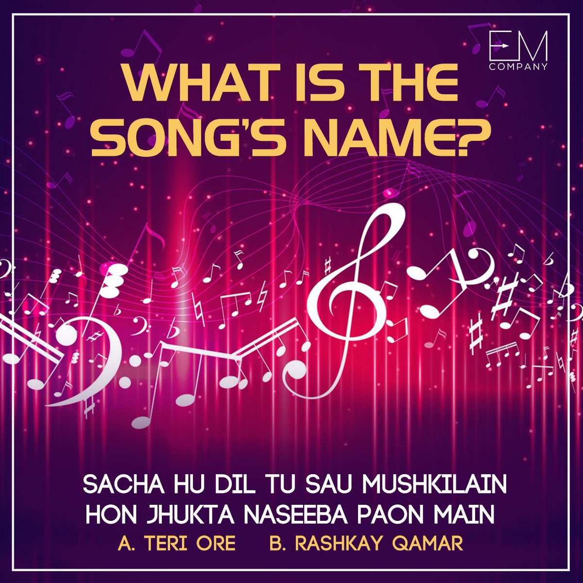 “Sacha hu dil tu sau mushkilain hon jhukta naseeba paon
main “
Do you know the name of this song?
#Rahatfatehalikhan #Teriore #rashkayqamar 
#music #pakistanimusic #RahatFatehaliKhanSongs