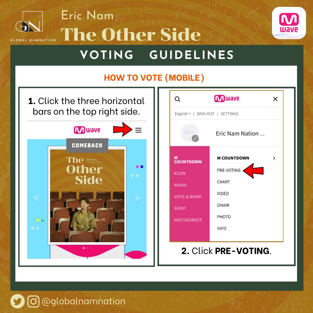 MWAVE   #VotingGuide (2/2)  #EricNamScheduleEric Nam's Activities for July 31, 2020.Don't forget to vote Eric Nam on MWAVE and WHOSFAN for MNet Countdown. Please see separate guidelines.  #EricNam  #에릭남  #TheOtherSide  #ParadiseWithEricNam