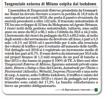 andreagiacobin1's tweet image. Rosso continuo in Tangenziale. Su @ItaliaOggi 31/07/20. #tangenziale @RegLombardia #autostrade #gavio @Webuild_Group #coop