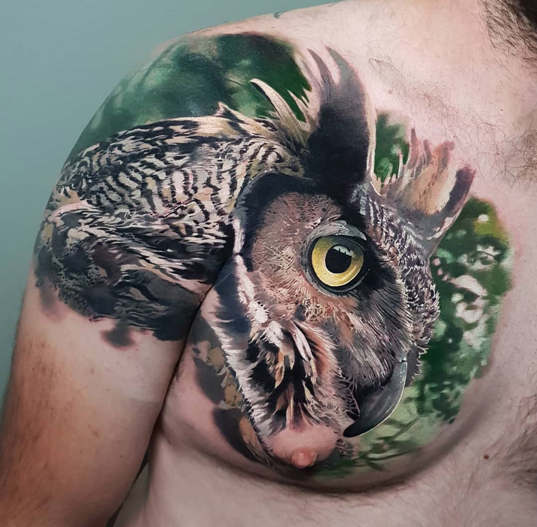 realistic owl tattoo