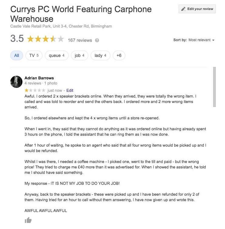 I never air my dirty laundry in public until the service I received from @curryspcworld in Erdington.

They should be ashamed of the service 

Keep my money you thieving mugs, it’ll be the last you ever get from me.