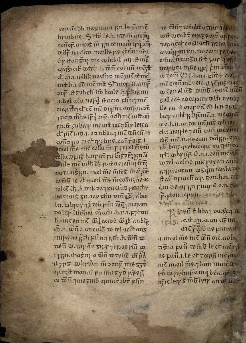 Cat. note ‘entry in prominent position of Duibgeand mac Dubhthaigh Uí Dhuibhgheannáin's obit under year 1542 suggests, in combination with the incidence of the Ó Duibhgheannáin name “Dolp” 7 the proof of later ownership, that these Annals are the work of Ó Duibhgheannáin scribes’