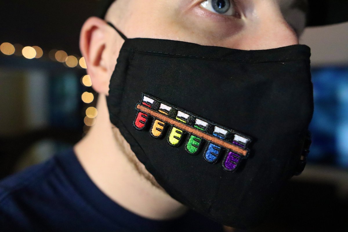 JamieBGall's tweet photo. New limited edition: Rainbow Test Tubes iron on patch! 

Jazz up a facemask, Tshirt or labcoat with this beauty. For each sale I send £1 to @aktcharity. Over £2k has already been raised from pin badges. https://t.co/tWuxfCIlbq https://t.co/qM6UFXOMXW