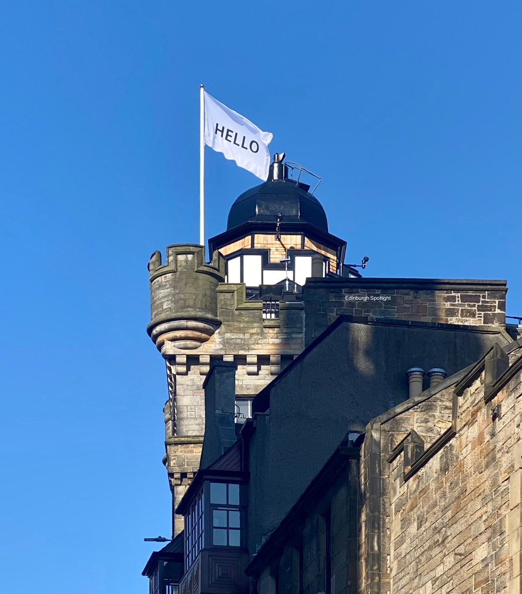 Up on  @camobscura roof, there is a Peter Liversidge ‘Hello’ flag as part of this year’s  @edartfestLast seen in Edinburgh as part of 2013’s festival. They’re all over Edinburgh for the next month, so try to spot them