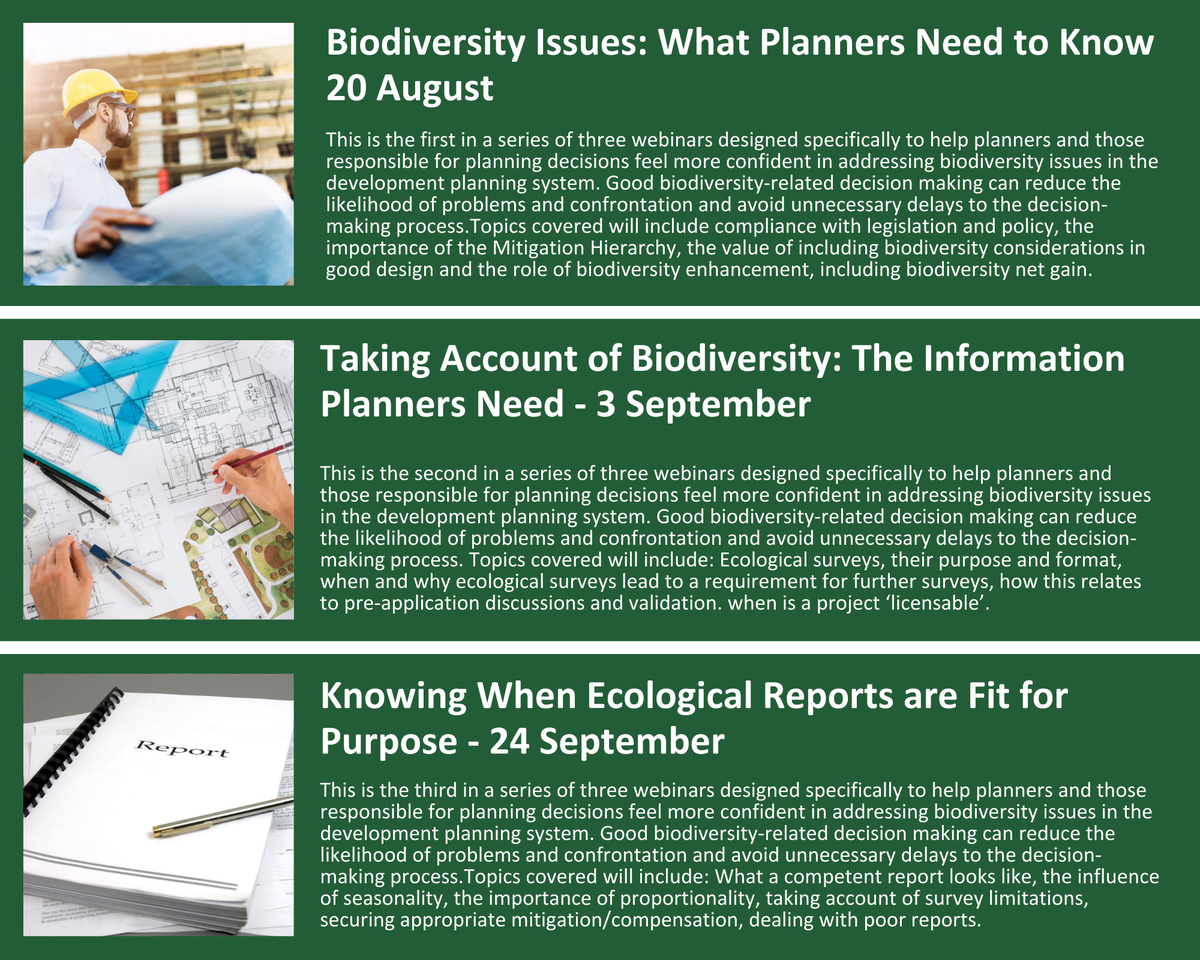 CIEEMnet's tweet photo. Are you a planner? Baffled by Biodiversity Net Gain? We've produced 3 FREE webinars to help anyone responsible for planning decisions feel more confident in addressing biodiversity issues in the development planning system. #betterworkingtogether 
https://t.co/1bUpylPi7Q https://t.co/Nu5qJycKUc