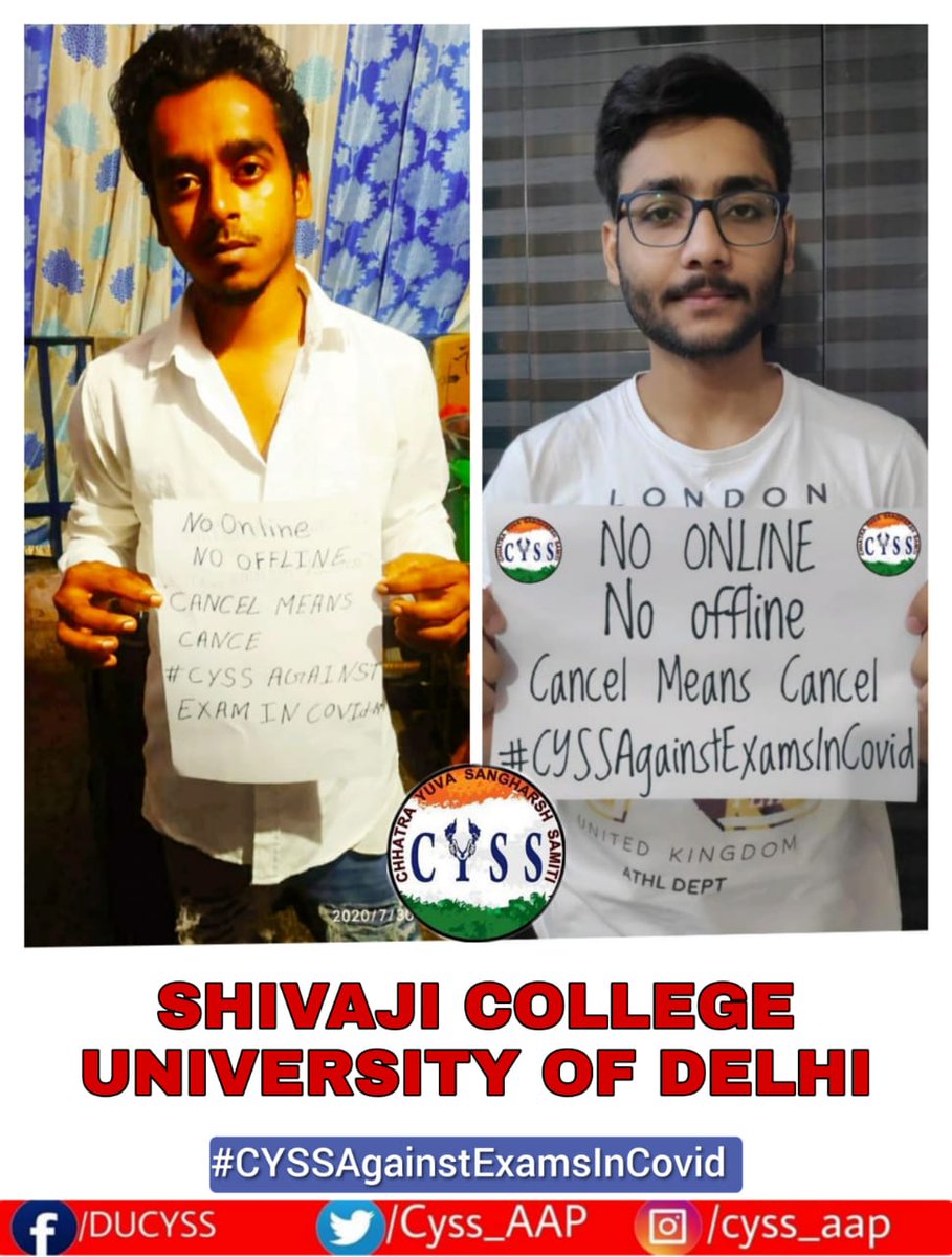 Cyss_AAP's tweet photo. "No Online,No Offline
Cancel means Cancel"
Students on Hunger strike from Shivaji College,DU
#CYSSAgainstExamsInCovid
#NoExamsInCovid
#RejectUGCGuidelines https://t.co/hqjsEKyf07