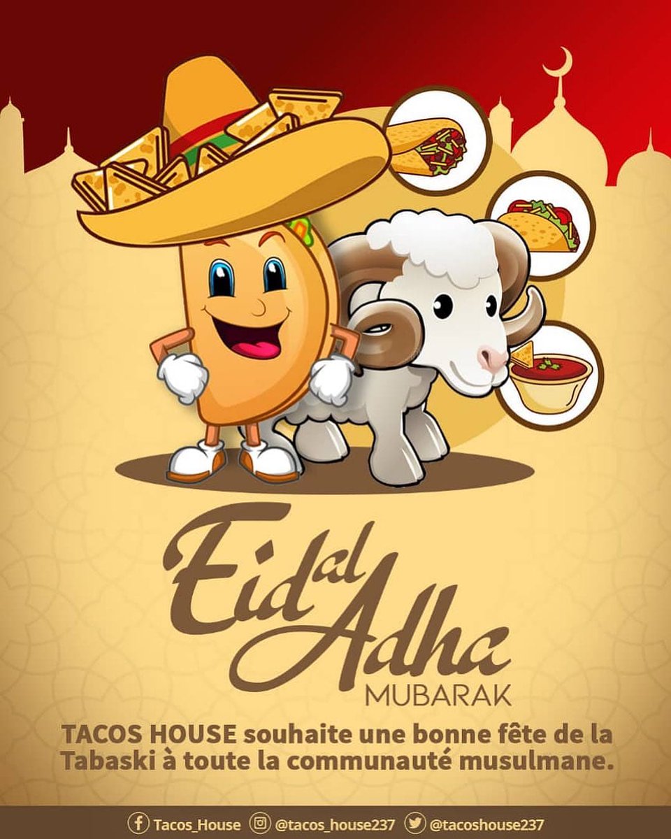 tacoshouse237's tweet photo. À toute notre communauté musulmane Aid al-Adha, que cette journée soit pleine de réjouissances pour vous et votre famille.
N’hésitez à venir célébrer la fête avec nous en dégustant nos spécialités mexicaines halal !
📱 659 310795
🚕: Bonapriso en face bonadouma home https://t.co/jhxdKGs7t0