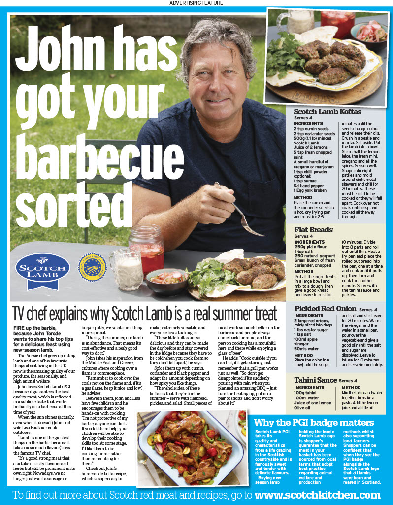 qmscotland's tweet image. Check out the piece below which is in today's @Daily_Record

Top TV Chef John Torode is encouraging readers to fire up the BBQ and cook with Scotch Lamb PGI ☀️🥩

#MakeItScotch