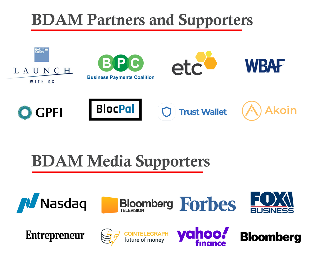 BDAM Partners and Supporters and Media Partners(update)

"BDAM is proud to be part of the Goldmansachs Launch ecosystem for start up innovation”

We are preparing more partners.

#BDAM #launchwithgs #akoin #Enterprise #media