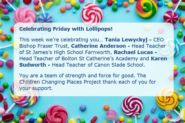 PlacesProject's tweet photo. Traditionally, CCP have always celebrated Fridays with a lollipop! So this week we wanted to take the opportunity to share lollipops with a few special people... @tbf_trust @SJCES @official_BSCA @CanonSlade
#SummerofStrength https://t.co/aNIqmD1uN5