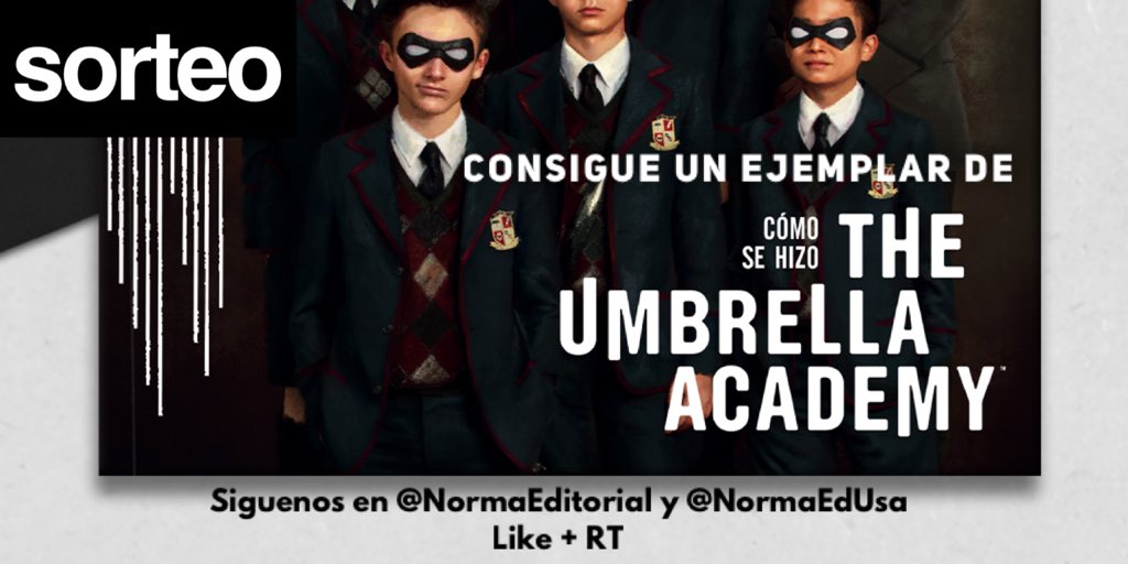 🏁 SORTEO #TheUmbrellaAcademy 

¡Consigue uno de los tres ejemplares de CÓMO SE HIZO THE UMBRELLA ACADEMY que sorteamos! 👉🏼 bit.ly/30XxfuX

1️⃣ Síguenos en <a href="/NormaEditorial/">Norma Editorial</a> y @NormaEdUSA 
2️⃣ Da like y RT a este tweet

⏱ ¡Tenéis tiempo hasta mañana! 

📝 BBLL en nuestro FB