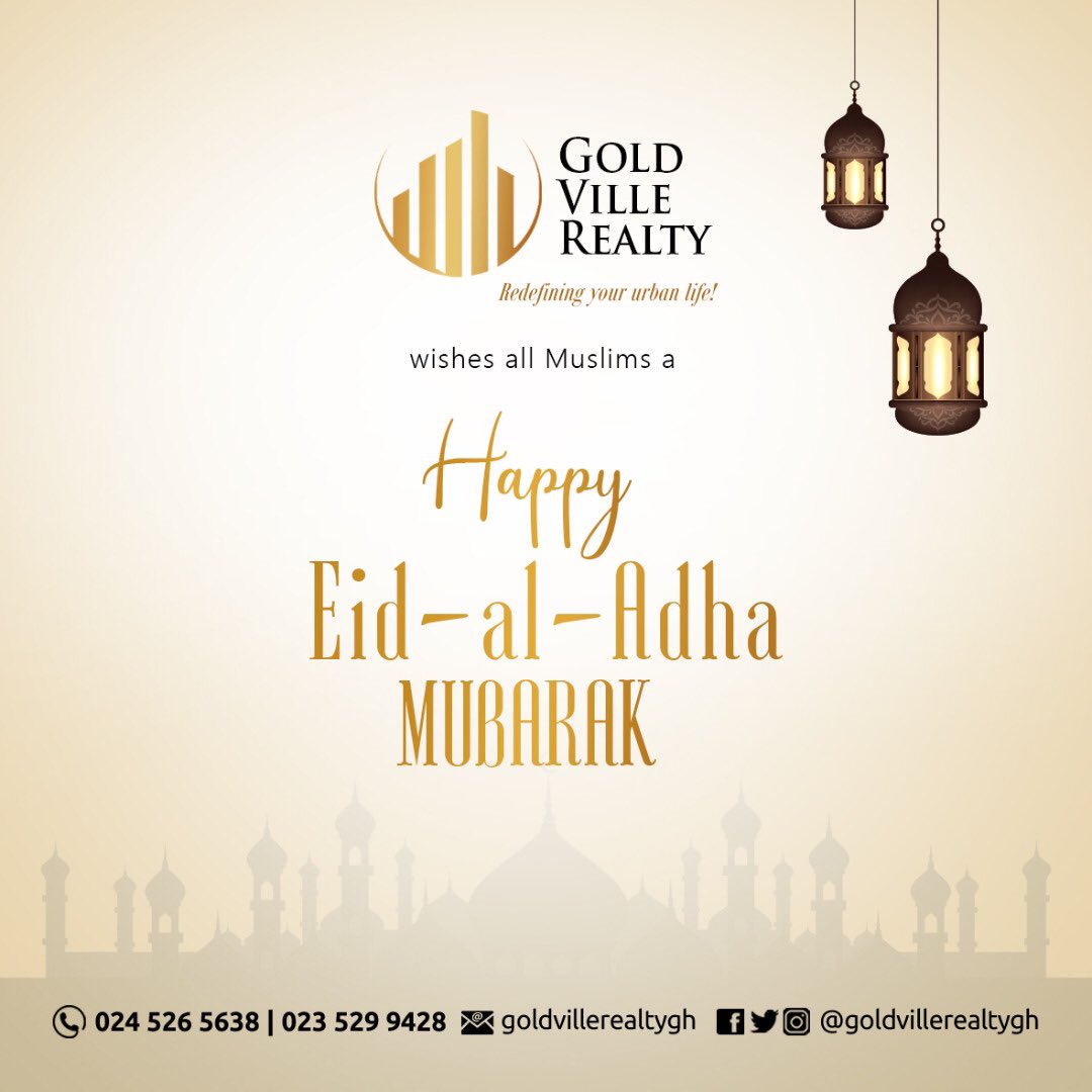 Happy Eid al-Adha Mubarak to all Muslims that are commemorating today! May this Eid bring harmony and contentment to y'all 
From GoldVille Realty with love to all our Muslim brothers and sisters 
#GoldVilleRealty
#EidMubarak