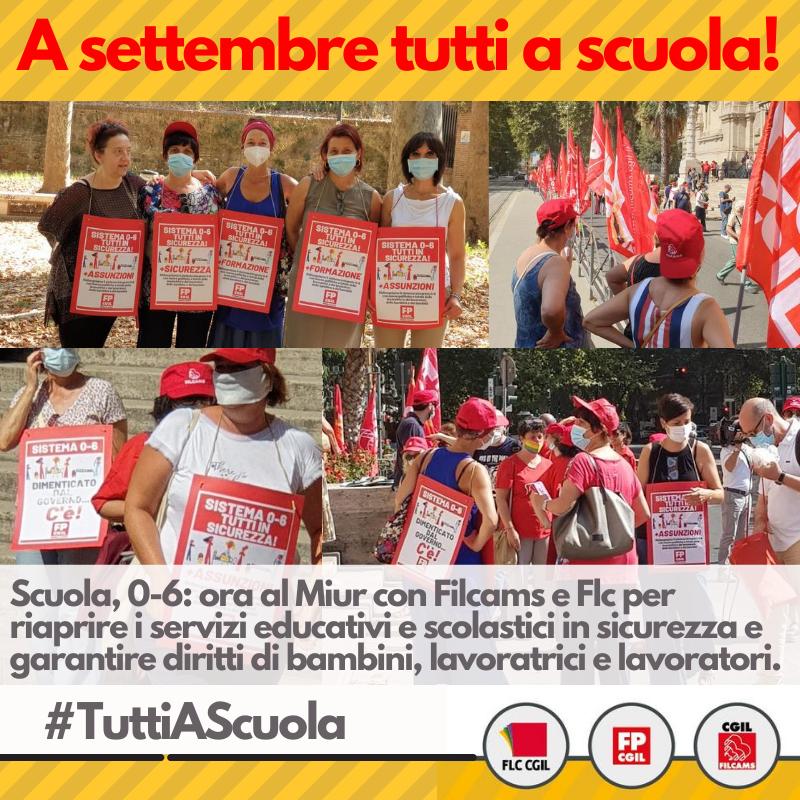 fpcgilromalazio's tweet photo. 📣Scuola, 0-6: #Cgil, Fp, Flc e Filcams ora in presidio al MIUR: a #settembre tutti a scuola in presenza e in #sicurezza! Garantiamo diritti a bambine e bambini, lavoratrici e lavoratori!
#TuttiAScuola #CiSiamo
#TutelaChiLavora https://t.co/wGcsclaGU4