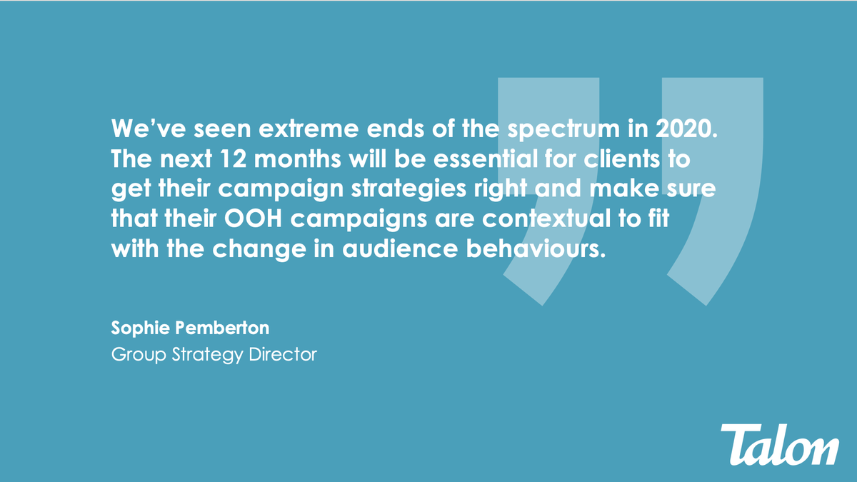 TalonOOH's tweet photo. What does 2021 look like for #OOH? Group Strategy Director, @SophiePembo, explains the importance of clients' strategies needing to be right and contextually relevant for audiences returning to OOH. @MediatelNews #FutureOOH https://t.co/7aBk7wc6eo https://t.co/wtuctJRLdF