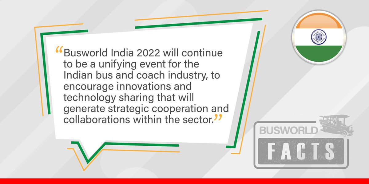 busworld's tweet photo. Busworld India 2022 will continue to be a unifying event for the Indian bus and coach industry, to encourage innovations and technology sharing that will generate strategic cooperation and collaborations within the sector.

#BusworldFacts #BusworldInternational #BusworldIndia2022 https://t.co/aZNWISUsWH