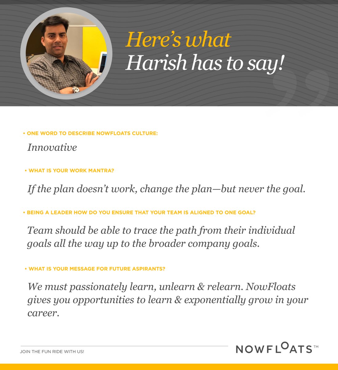 NowFloats's tweet photo. #NFteam Meet Harish Krishnan
Boost Experience - Growth Manager, NowFloats

#nowfloats #insideNF #trusteddigitalpartner #NFfamily #NFmakers #NFleaders https://t.co/zv25uLceIg