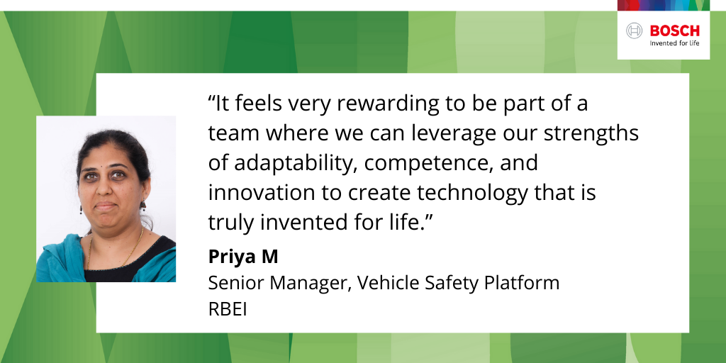 BoschSoftware's tweet photo. As a #Boschler for 15 years, Priya knows that any challenge she faces while building impactful technology is an opportunity to #Innovate. She brings her expertise in vehicle safety to the #ElectronicStabilityProgram to ensure a safe and smoother driving experience. #ESP https://t.co/8wbwc270fc