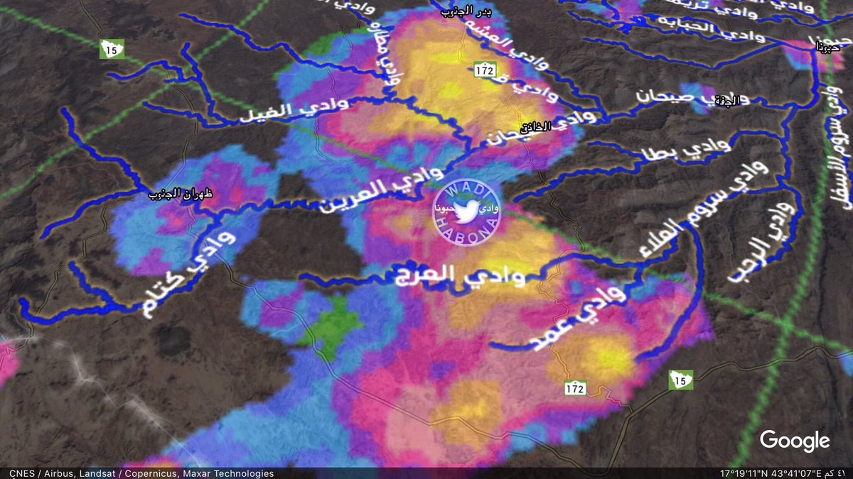 رصد الرادار على روافد وادي حبونا 
#كل_عام_وانتم_بخير_وعساكم_من_عواده