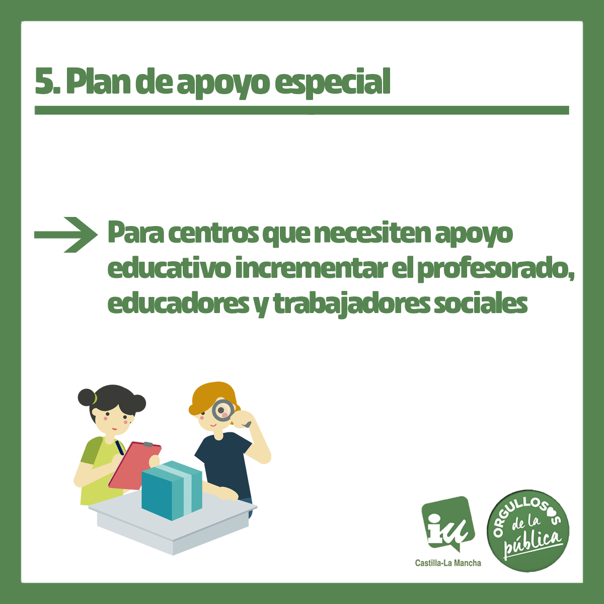 iuclm's tweet photo. 5⃣ Existen centros públicos con unas necesidades de apoyo educativo muy superiores a los centros ordinarios. 

#CursoEscolarCLM https://t.co/3p8RZpxtwP