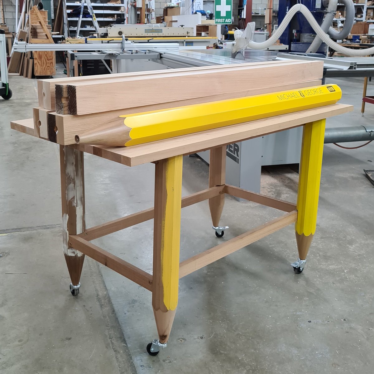 What do you do with Pencil lamps gone wrong. Turn them into a workshop trolley.