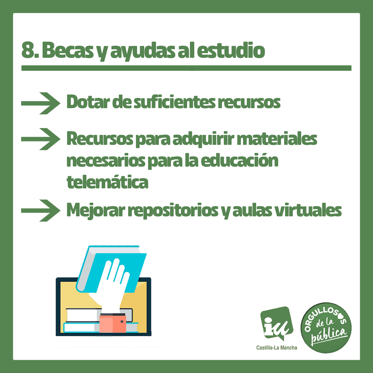 iuclm's tweet photo. 8⃣ Garantizar la extensión y suficiencia de recursos para que toda la población escolar que cumpla los requisitos establecidos se beneficie de estas prestaciones.

#CursoEscolarCLM https://t.co/E5zKrx1E99