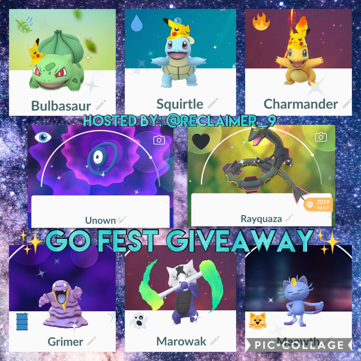 Reclaimer_9's tweet photo. ✨GO FEST GIVEAWAY✨

Featuring: Shiny UNOWN, Starters w/ visors, Alolan &amp; Rayquaza!

To Enter:
-Follow @GaganGulati333 &amp; me
-RT and Like
-Comment Emoji of 1st &amp; 2nd choice of prize
-Tag 3 Friends

Prizes must be registered EXCEPT for Unown! Good luck everyone! More Info ⬇️ https://t.co/OeDoVeNtbP